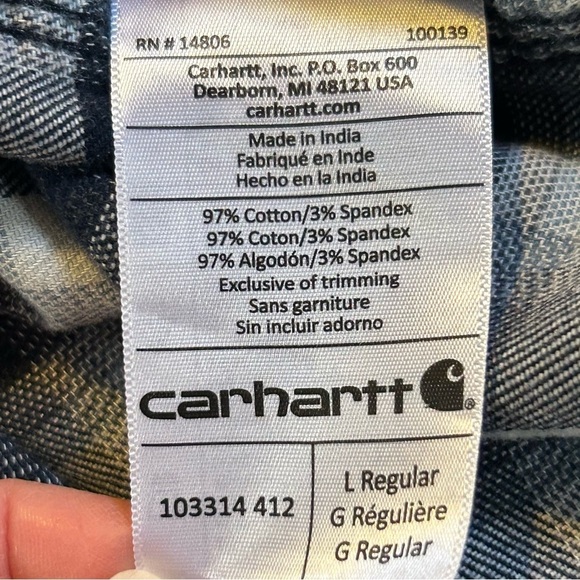 Carhartt Relaxed Fit Two Pocket Flex Flannel Blue Plaid Size Large - Picture 11 of 12